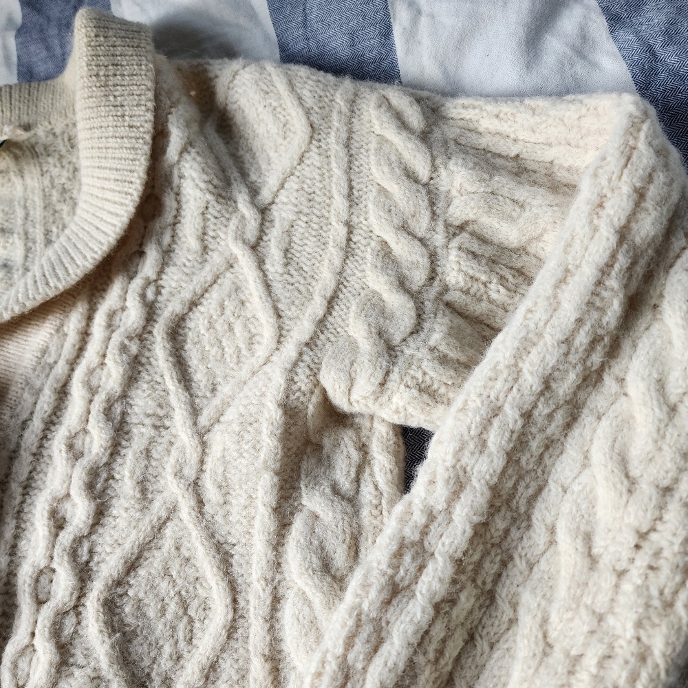 Vintage Irish Cladyknit Wool Aran Fisherman Cardigan Sweater - Picture 4 of 16